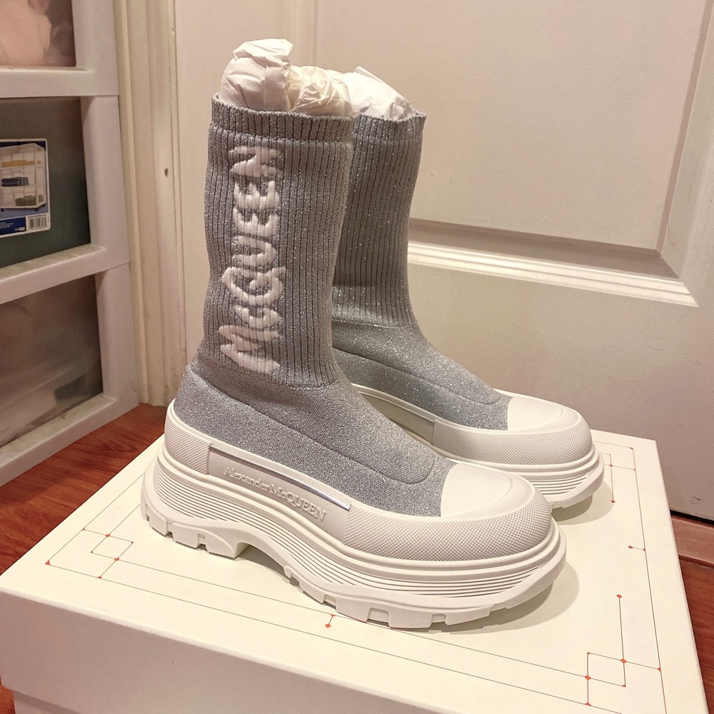 Alexander Mcqueen Tread Slick Hi-top Logo Sock Sneakers